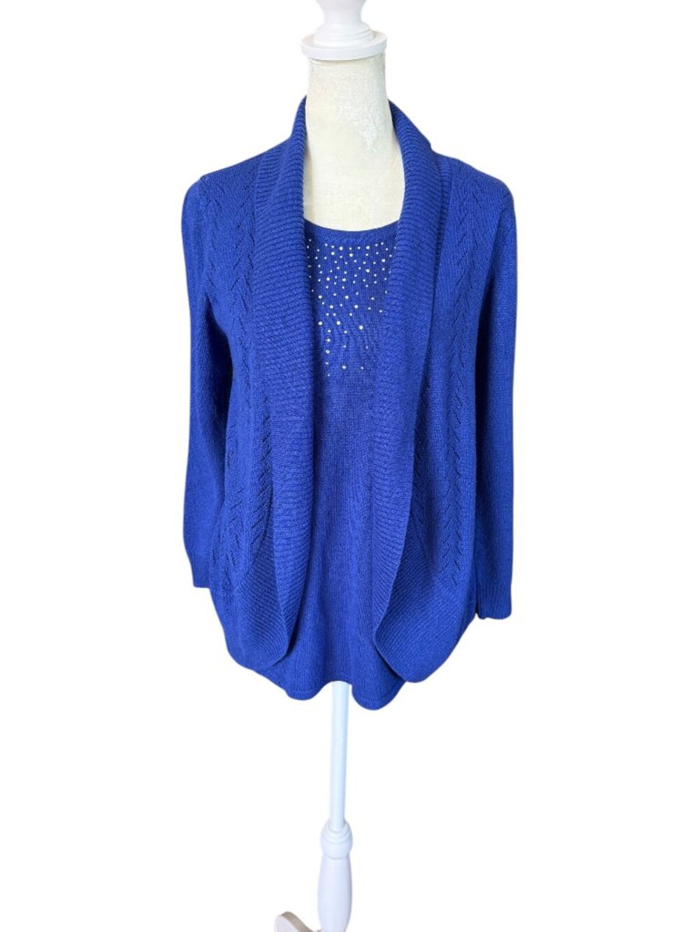 Laura Scott blue 3/4 sleeve one piece sweater with rhinestones women's medium